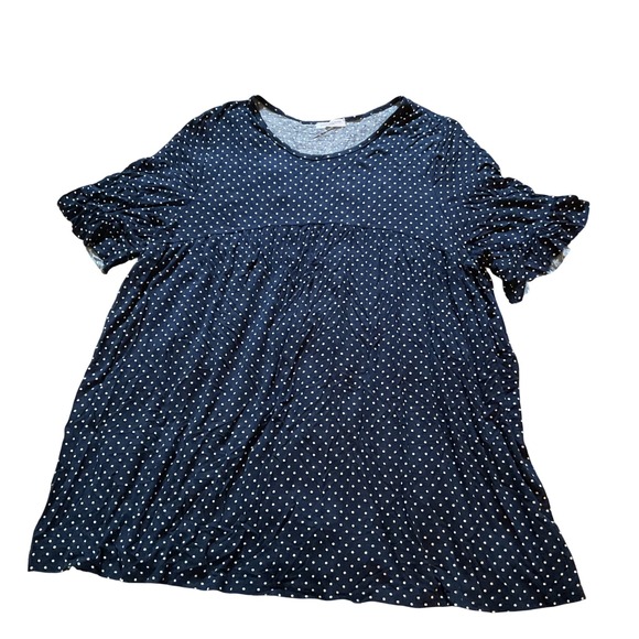 Chic Soul Tops - Chic Soul Navy Blue Polka Dot Ruffle Sleeve Babydoll Top Blouse